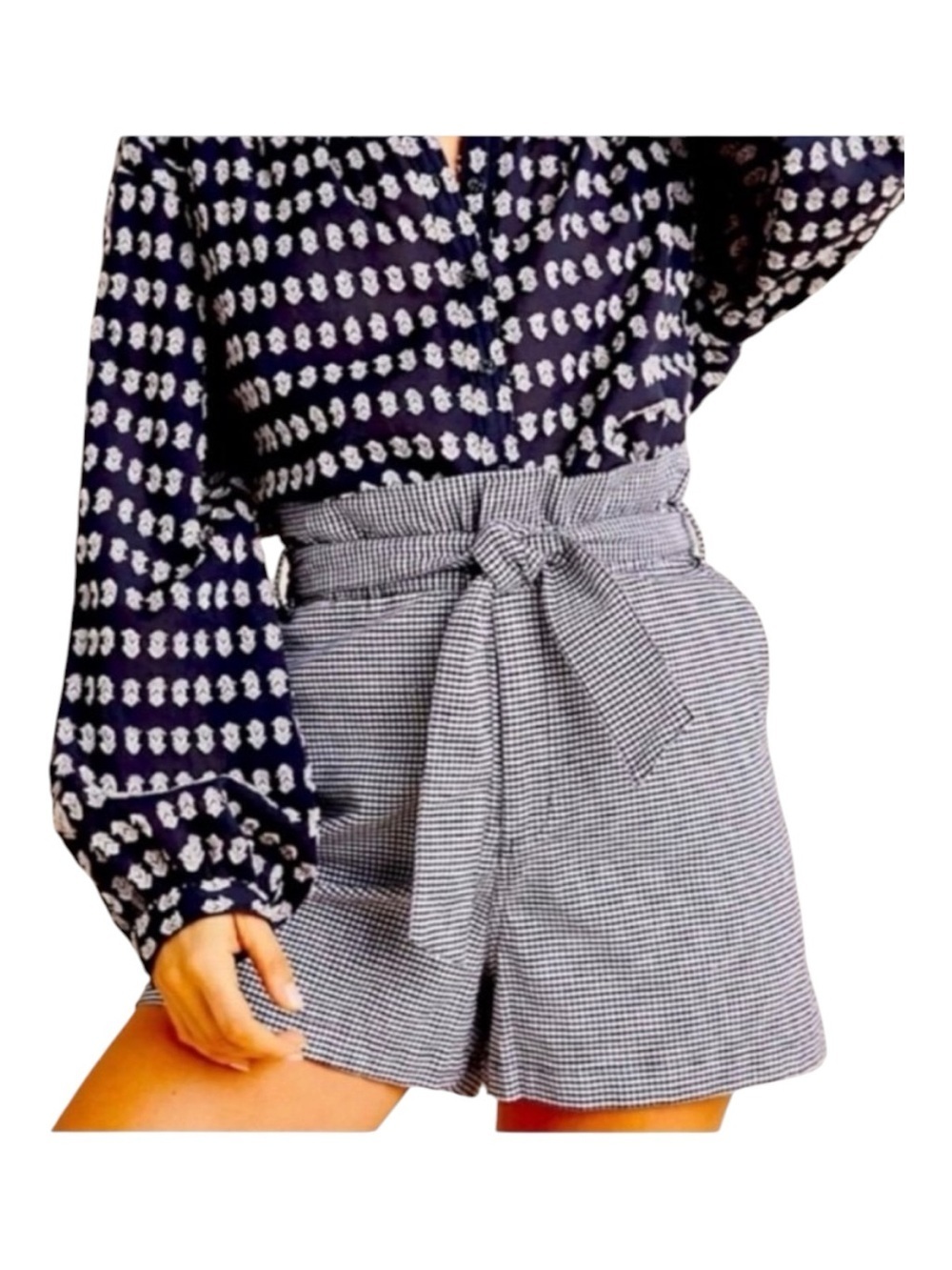 Anthropologie Amaldi Black & White High-Waist Tie-Belt Checked Shorts NWT Size S